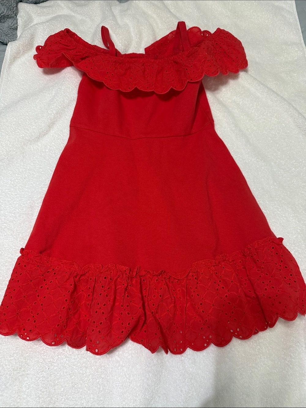 Janie and Jack Red Off-Shoulder Eyelet Ruffle Dress